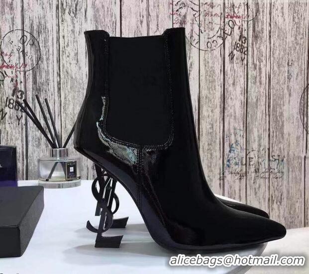 Grade Design Saint Laurent Patent Leather High YSL-Heel Ankle Boots 11CM All Balck 093051