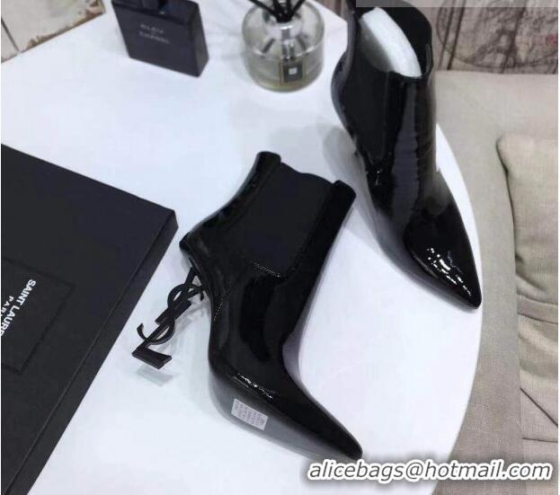 Grade Design Saint Laurent Patent Leather High YSL-Heel Ankle Boots 11CM All Balck 093051