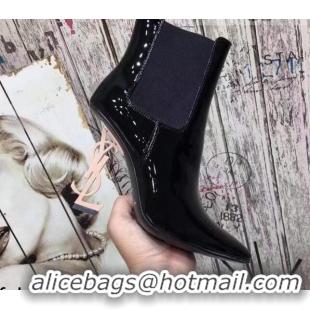 New Style Saint Laurent Patent Leather High YSL-Heel Ankle Boots 11CM Balck/Gold 093053