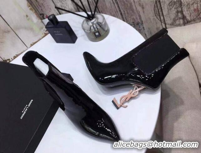 New Style Saint Laurent Patent Leather High YSL-Heel Ankle Boots 11CM Balck/Gold 093053