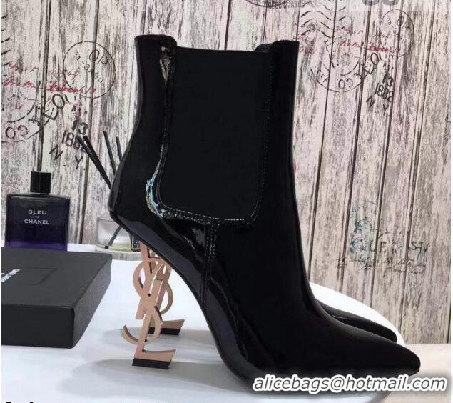 New Style Saint Laurent Patent Leather High YSL-Heel Ankle Boots 11CM Balck/Gold 093053