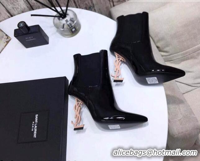 New Style Saint Laurent Patent Leather High YSL-Heel Ankle Boots 11CM Balck/Gold 093053