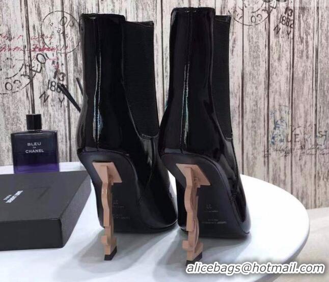 New Style Saint Laurent Patent Leather High YSL-Heel Ankle Boots 11CM Balck/Gold 093053