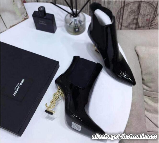 Unique Grade Saint Laurent Patent Leather High YSL-Heel Ankle Boots 11CM Balck/Gold 093054