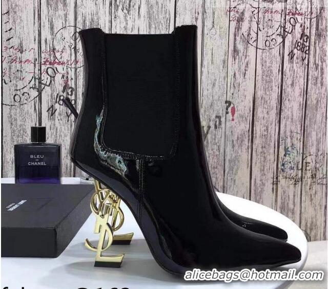 Unique Grade Saint Laurent Patent Leather High YSL-Heel Ankle Boots 11CM Balck/Gold 093054