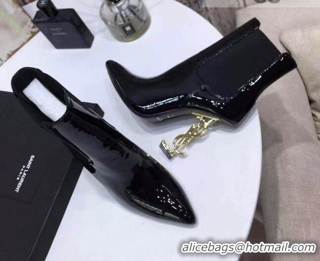 Unique Grade Saint Laurent Patent Leather High YSL-Heel Ankle Boots 11CM Balck/Gold 093054