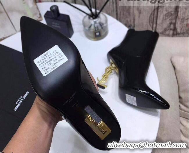 Unique Grade Saint Laurent Patent Leather High YSL-Heel Ankle Boots 11CM Balck/Gold 093054