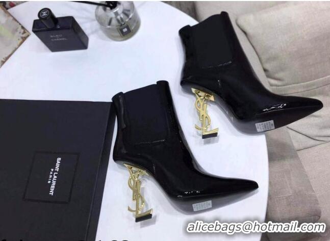 Unique Grade Saint Laurent Patent Leather High YSL-Heel Ankle Boots 11CM Balck/Gold 093054