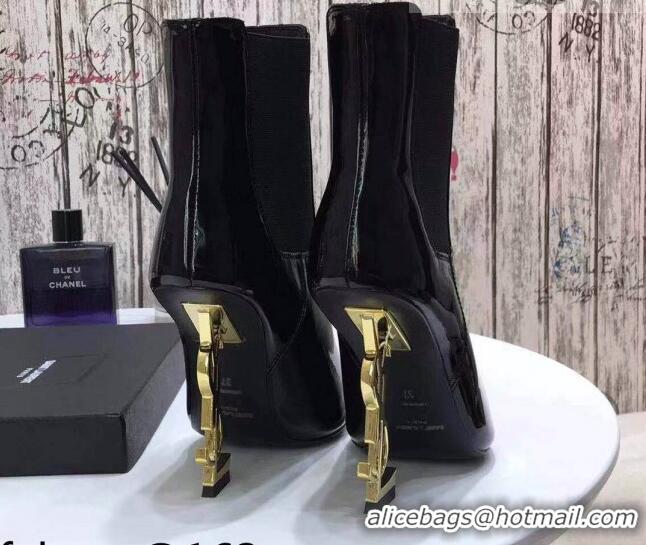 Unique Grade Saint Laurent Patent Leather High YSL-Heel Ankle Boots 11CM Balck/Gold 093054