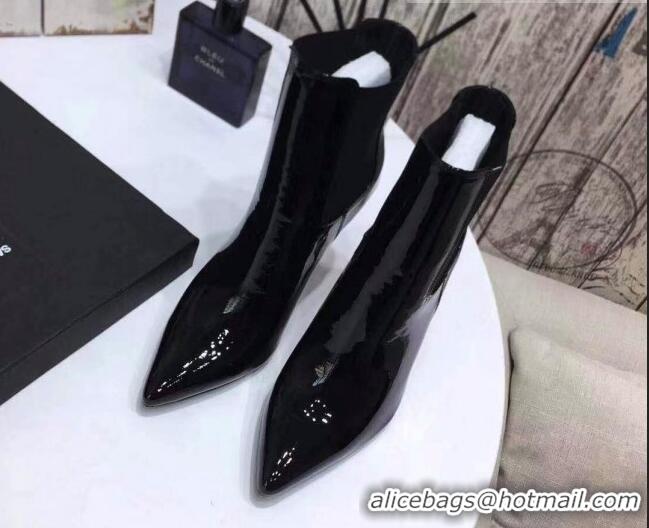 Low Price Saint Laurent Patent Leather High YSL-Heel Ankle Boots 11CM Balck/Red 093055