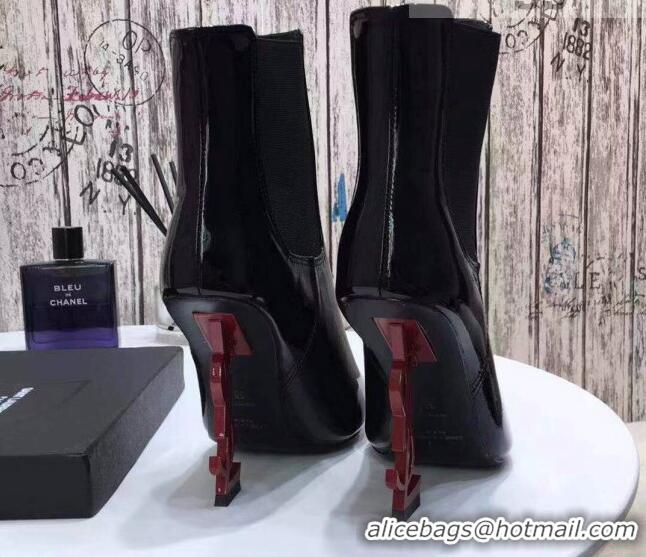 Low Price Saint Laurent Patent Leather High YSL-Heel Ankle Boots 11CM Balck/Red 093055