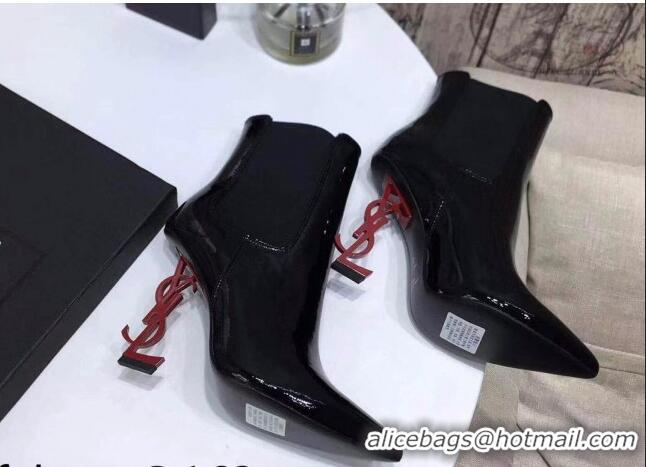 Low Price Saint Laurent Patent Leather High YSL-Heel Ankle Boots 11CM Balck/Red 093055