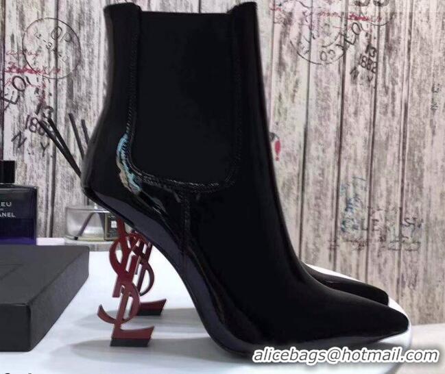 Low Price Saint Laurent Patent Leather High YSL-Heel Ankle Boots 11CM Balck/Red 093055