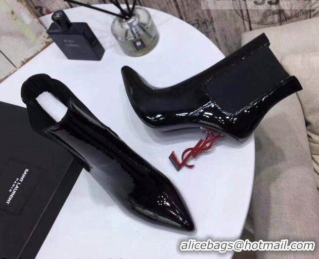 Low Price Saint Laurent Patent Leather High YSL-Heel Ankle Boots 11CM Balck/Red 093055