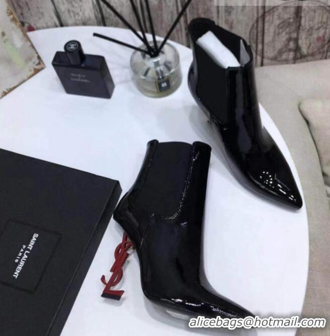 Low Price Saint Laurent Patent Leather High YSL-Heel Ankle Boots 11CM Balck/Red 093055