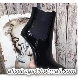 Best Price Saint Laurent Patent Leather High YSL-Heel Ankle Boots 11CM Balck/White 093056