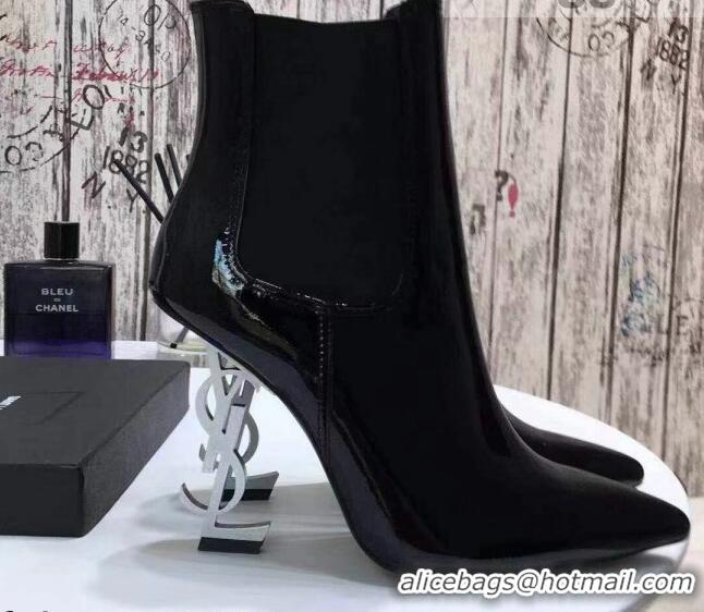 Best Price Saint Laurent Patent Leather High YSL-Heel Ankle Boots 11CM Balck/White 093056