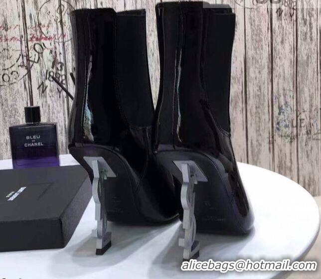 Best Price Saint Laurent Patent Leather High YSL-Heel Ankle Boots 11CM Balck/White 093056