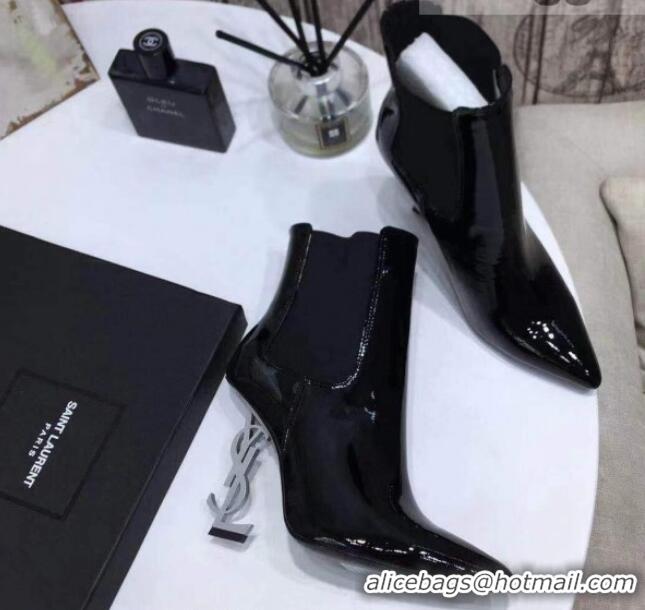 Best Price Saint Laurent Patent Leather High YSL-Heel Ankle Boots 11CM Balck/White 093056