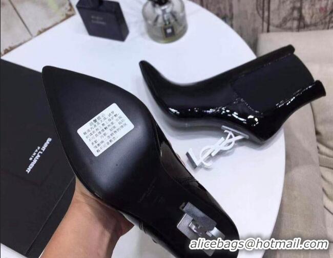 Best Price Saint Laurent Patent Leather High YSL-Heel Ankle Boots 11CM Balck/White 093056