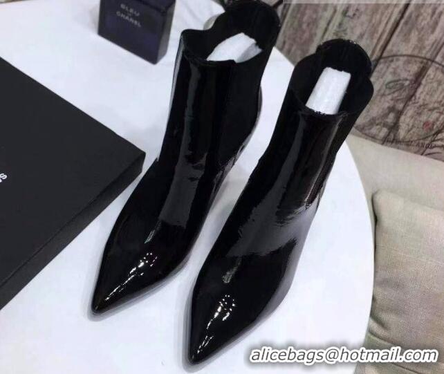 Best Price Saint Laurent Patent Leather High YSL-Heel Ankle Boots 11CM Balck/White 093056