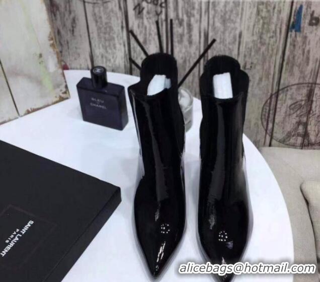 Best Price Saint Laurent Patent Leather High YSL-Heel Ankle Boots 11CM Balck/White 093056