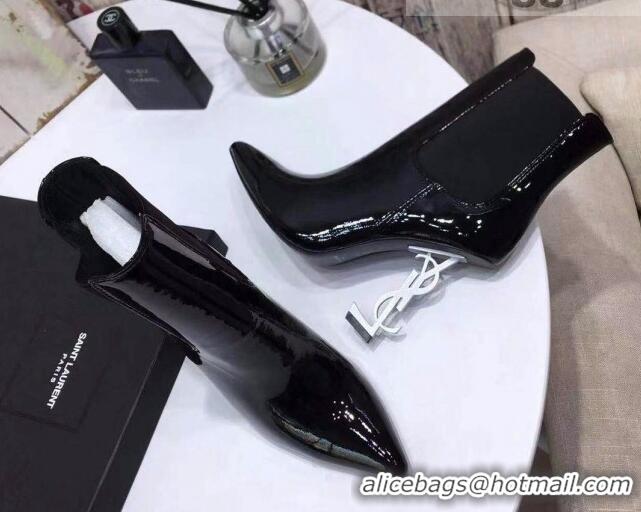 Best Price Saint Laurent Patent Leather High YSL-Heel Ankle Boots 11CM Balck/White 093056