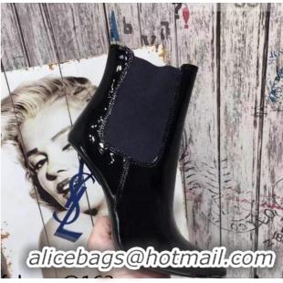 Elegant Saint Laurent Patent Leather High YSL-Heel Ankle Boots 11CM Balck/Blue 093057