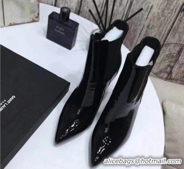 Elegant Saint Laurent Patent Leather High YSL-Heel Ankle Boots 11CM Balck/Blue 093057