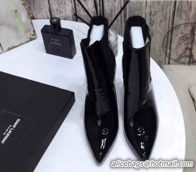 Elegant Saint Laurent Patent Leather High YSL-Heel Ankle Boots 11CM Balck/Blue 093057