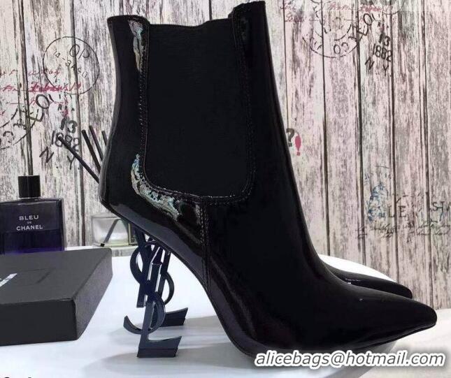 Elegant Saint Laurent Patent Leather High YSL-Heel Ankle Boots 11CM Balck/Blue 093057