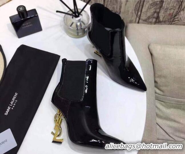 Low Price Saint Laurent Patent Leather High YSL-Heel Ankle Boots 11CM Balck/Gold 093058