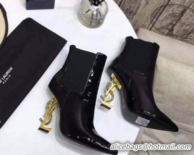 Low Price Saint Laurent Patent Leather High YSL-Heel Ankle Boots 11CM Balck/Gold 093058