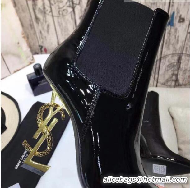 Low Price Saint Laurent Patent Leather High YSL-Heel Ankle Boots 11CM Balck/Gold 093058