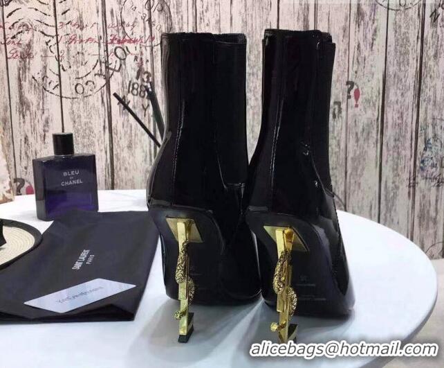 Low Price Saint Laurent Patent Leather High YSL-Heel Ankle Boots 11CM Balck/Gold 093058