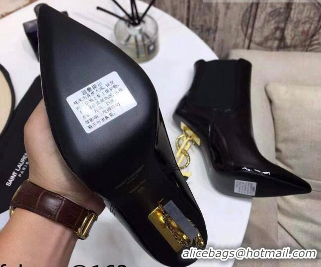 Low Price Saint Laurent Patent Leather High YSL-Heel Ankle Boots 11CM Balck/Gold 093058