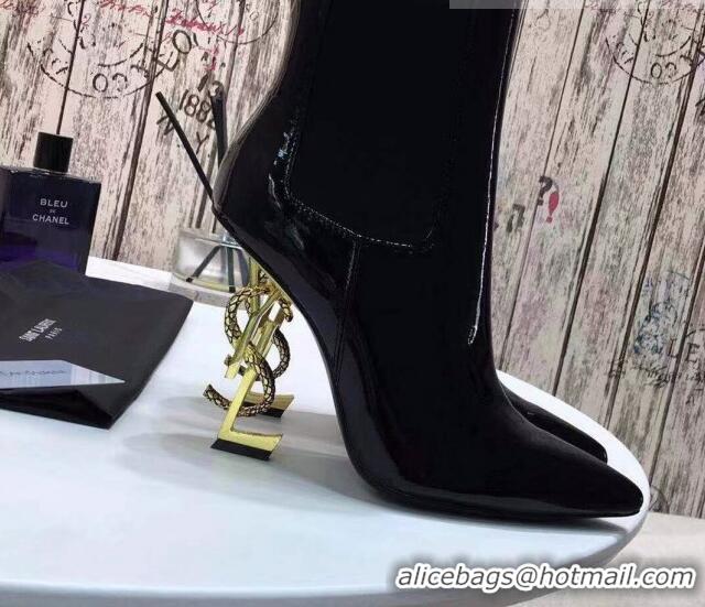 Low Price Saint Laurent Patent Leather High YSL-Heel Ankle Boots 11CM Balck/Gold 093058