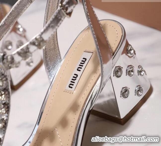 Cheap Miu Miu Patent Calfskin Sandals With Crystal 6.5Cm Heel Silver 042516