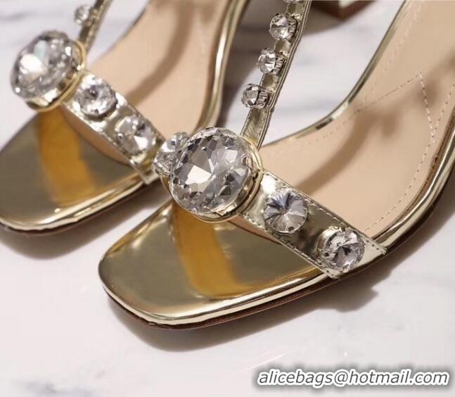 Cheap Design Miu Miu Patent Calfskin Sandals With Crystal 6.5Cm Heel 042516 Gold