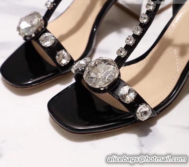 Most Popular Miu Miu Patent Calfskin Sandals With Crystal 6.5Cm Heel 042516 Black