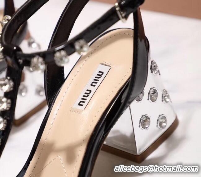 Most Popular Miu Miu Patent Calfskin Sandals With Crystal 6.5Cm Heel 042516 Black