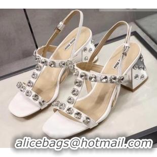 Affordable Price Miu Miu Patent Calfskin Sandals With Crystal 6.5Cm Heel 042516 White