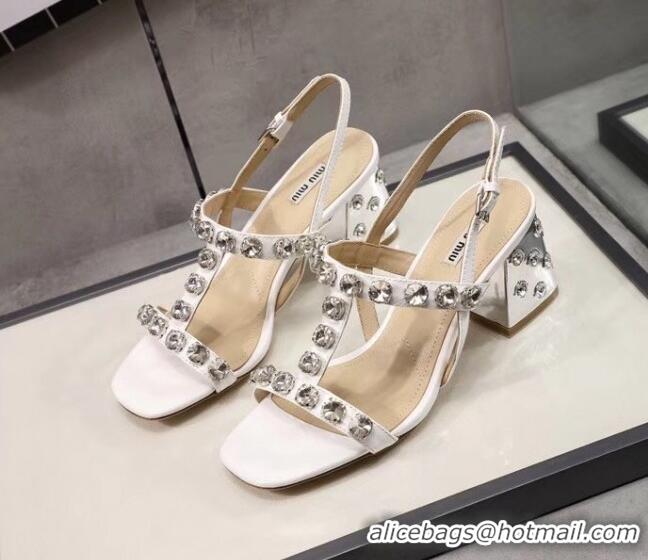 Affordable Price Miu Miu Patent Calfskin Sandals With Crystal 6.5Cm Heel 042516 White