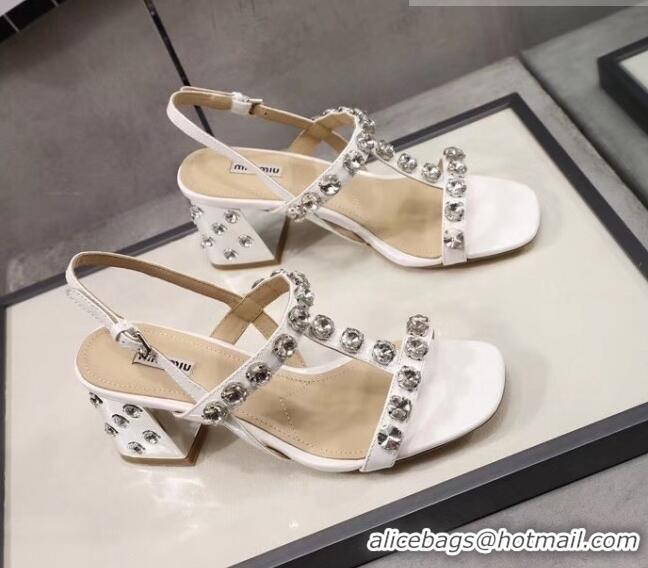 Affordable Price Miu Miu Patent Calfskin Sandals With Crystal 6.5Cm Heel 042516 White