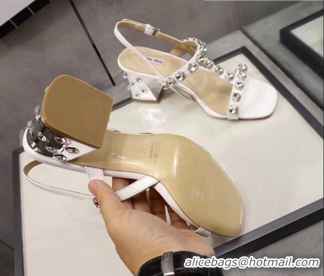 Affordable Price Miu Miu Patent Calfskin Sandals With Crystal 6.5Cm Heel 042516 White