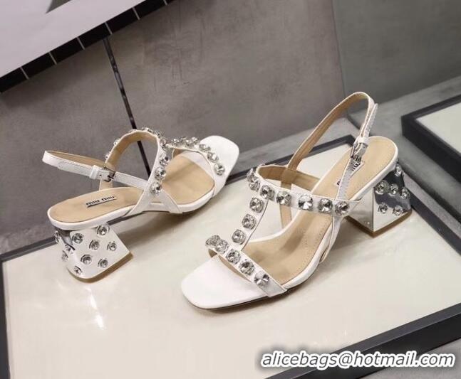 Affordable Price Miu Miu Patent Calfskin Sandals With Crystal 6.5Cm Heel 042516 White