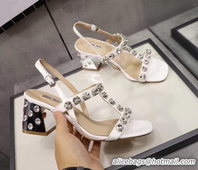 Affordable Price Miu Miu Patent Calfskin Sandals With Crystal 6.5Cm Heel 042516 White