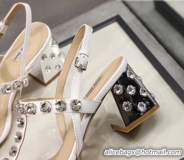 Affordable Price Miu Miu Patent Calfskin Sandals With Crystal 6.5Cm Heel 042516 White