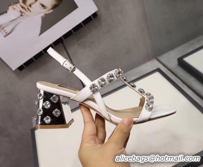 Affordable Price Miu Miu Patent Calfskin Sandals With Crystal 6.5Cm Heel 042516 White