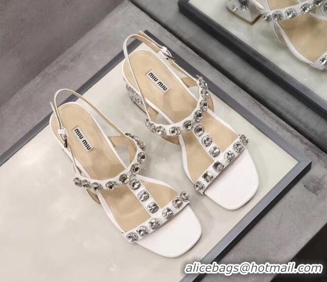 Affordable Price Miu Miu Patent Calfskin Sandals With Crystal 6.5Cm Heel 042516 White